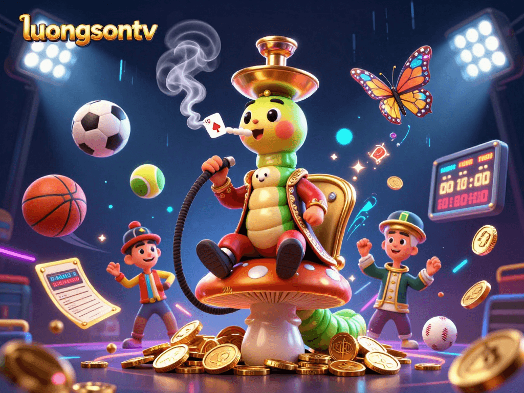 Experience the interactivity of luongsontv with vibrant sports elements and colorful gaming symbols.