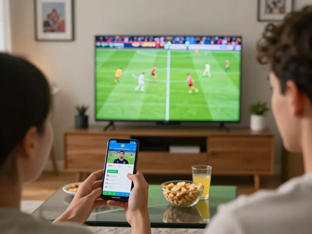 Person placing live sports bets on CM88 during an exciting football match, immersed in the action.