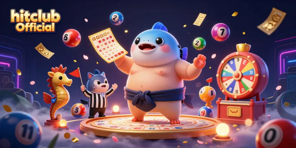 Experience the thrill of betting with hitclub Official in this dynamic casino scene filled with vibrant game elements.