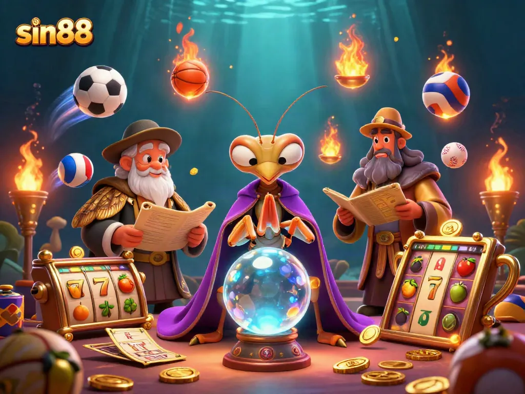 Experience sin88's thrilling gaming with a vibrant scene full of fortune tellers and jackpots.