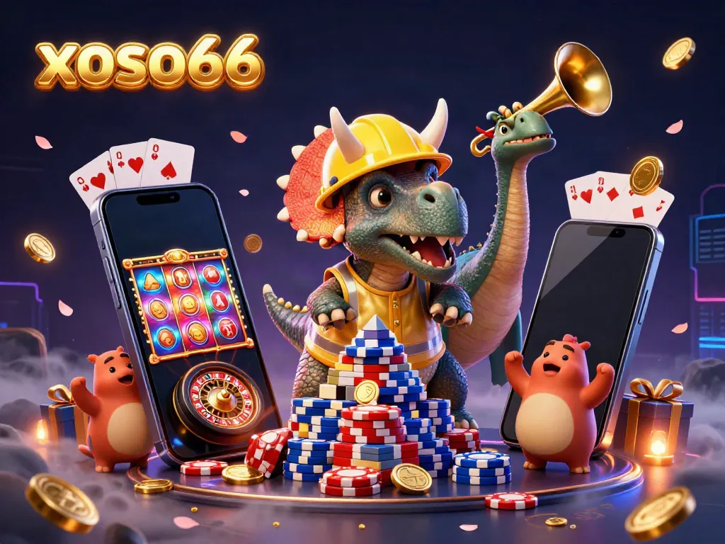 Build up excitement with xoso66 as a triceratops and friends celebrate at the casino.