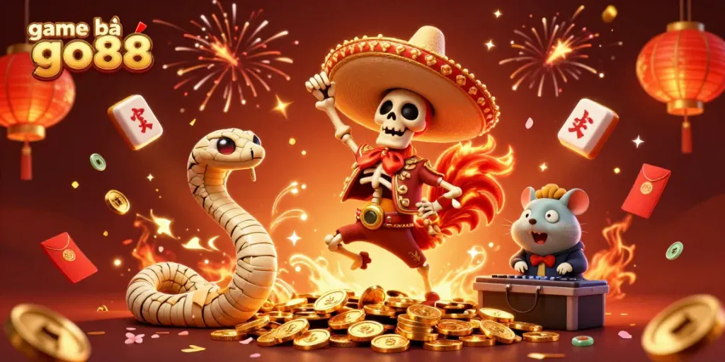 Experience the excitement of game bài go88 with vibrant characters celebrating on golden coins.