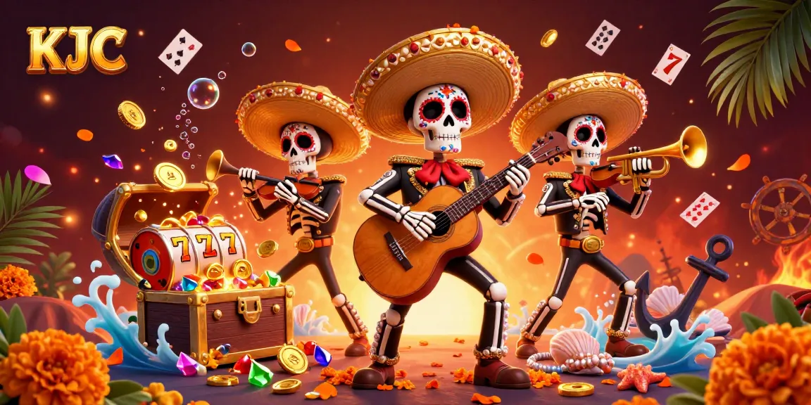 KJC promotes strategic gameplay with vibrant visuals of a colorful casino scene featuring members of a mariachi band.
