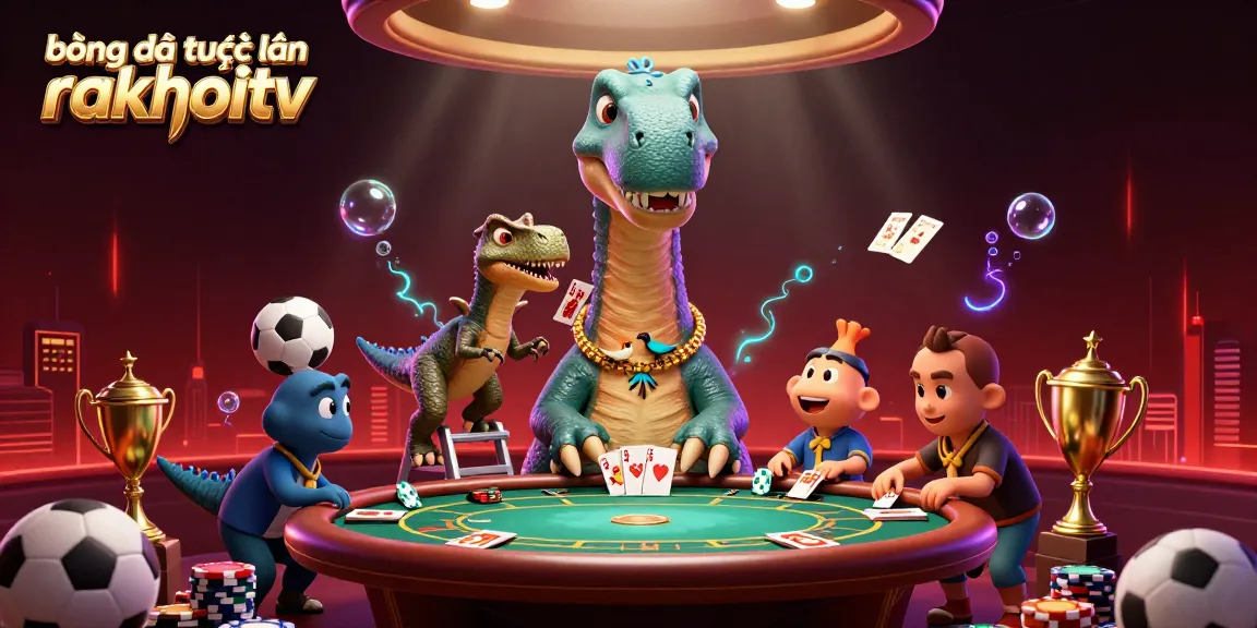 Experience bóng đá trực tuyến rakhoitv with vibrant casino elements in a packed 3D scene of animated characters.