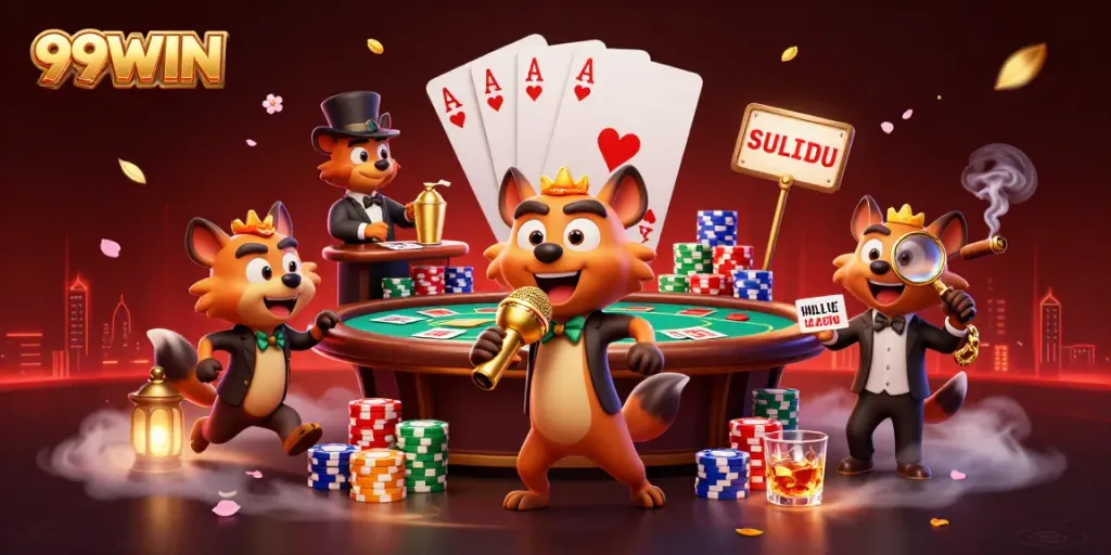 Experience thrills at 99WIN with hyenas entertaining in a comedy casino club.