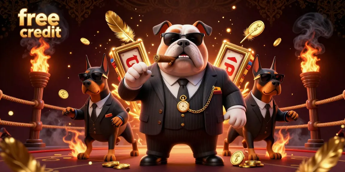 Experience thrilling free credit bonuses at the online casino with a mafia boss and his protectors in a vibrant atmosphere.