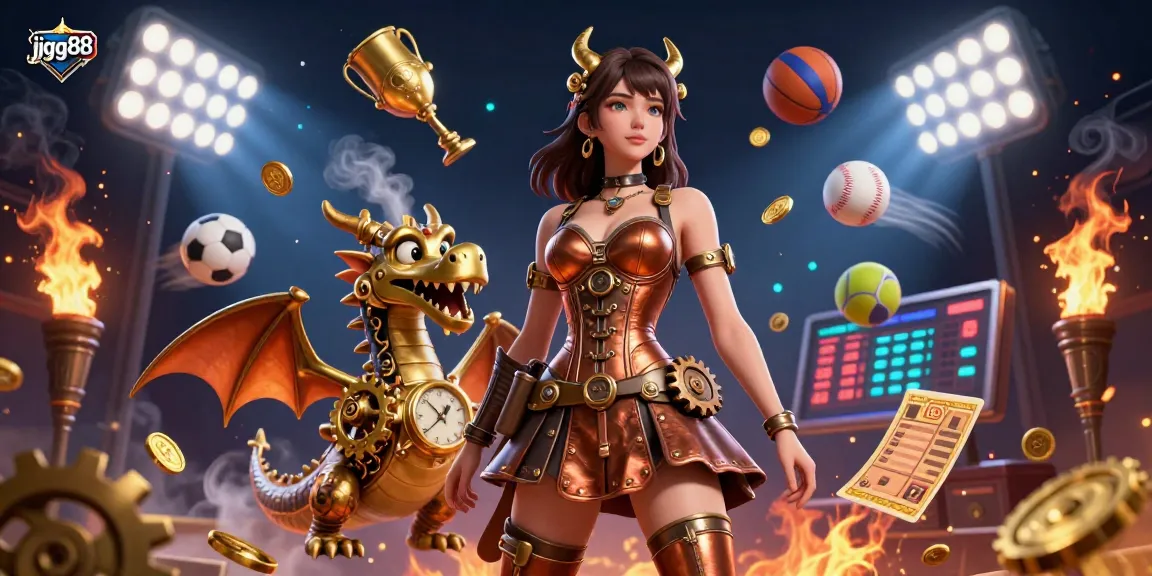 Experience thrilling action at jjgg88 with vibrant gaming elements and a captivating atmosphere in this stunning 3D illustration.