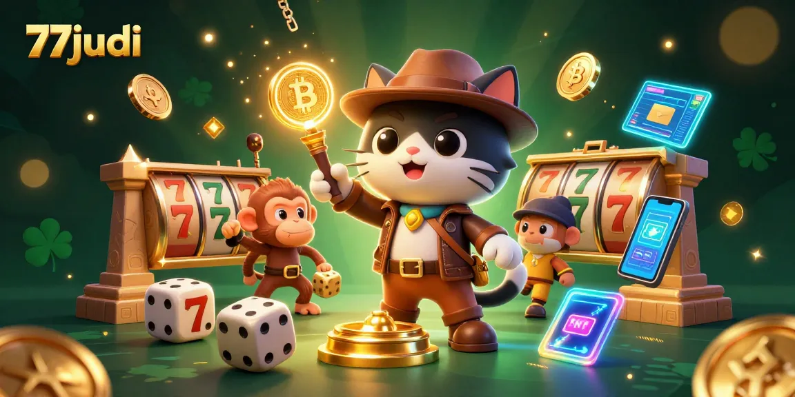 Experience thrilling gameplay at 77judi with vibrant casino artifacts and modern crypto elements.